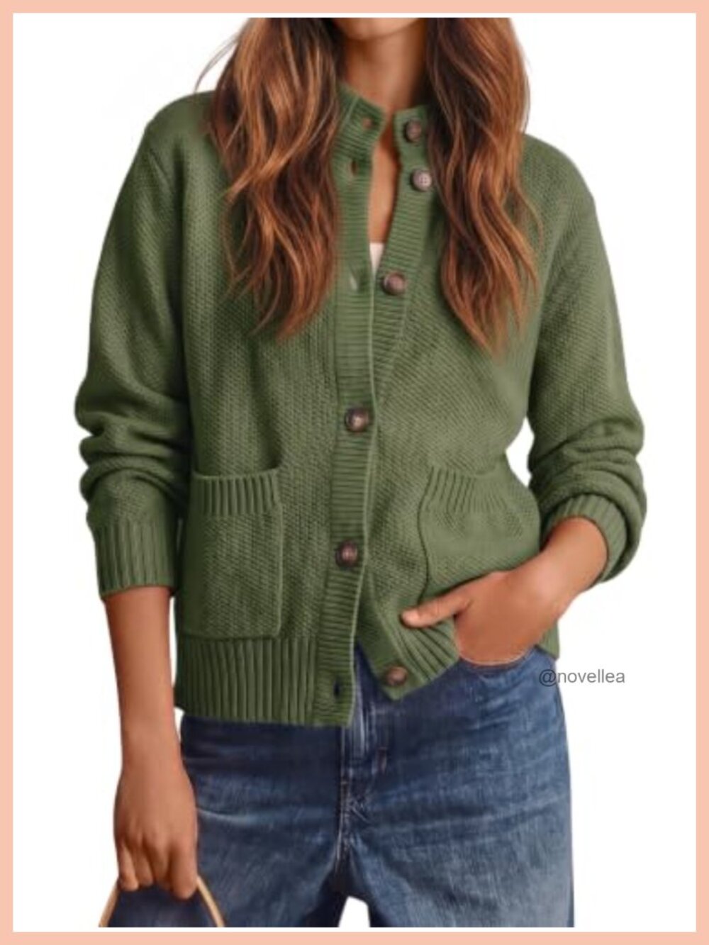 Chunky Knit Cardigan Long Sleeve Button Down Mock Neck, Cotton Blend Knitwear